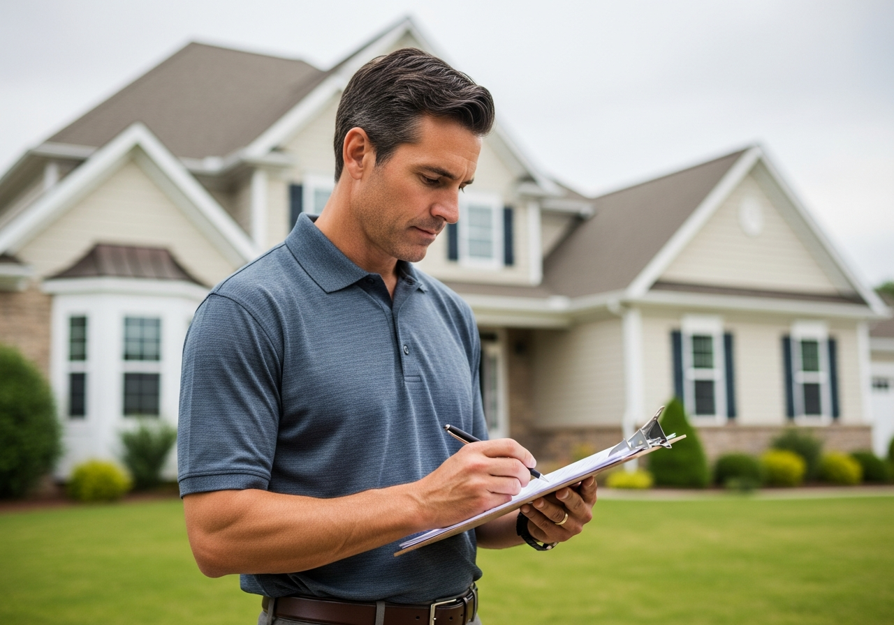 Homeowner reviewing insurance paperwork with a roofer